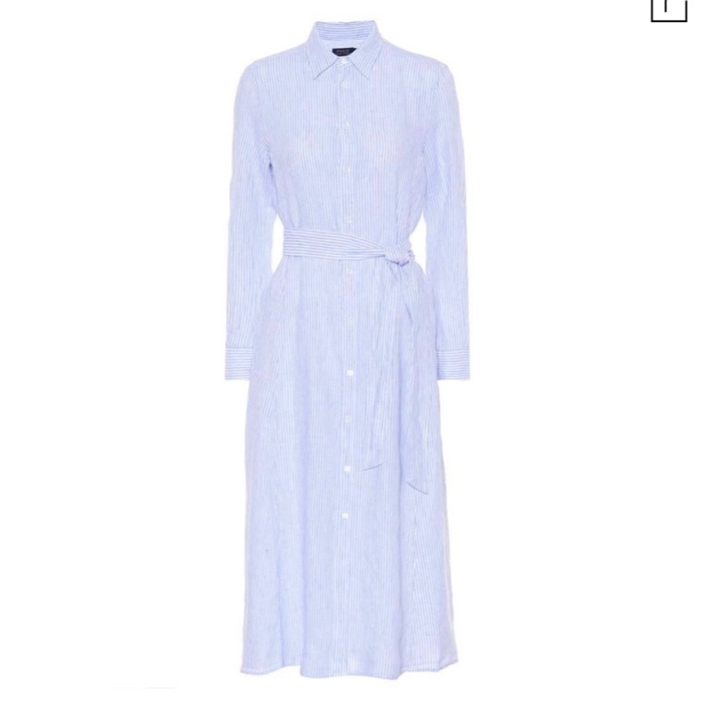 Striped linen shirt dress in blue